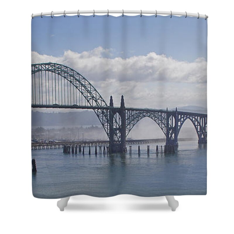 Oregon Shower Curtain featuring the photograph Into the Fog at Newport by Mick Anderson