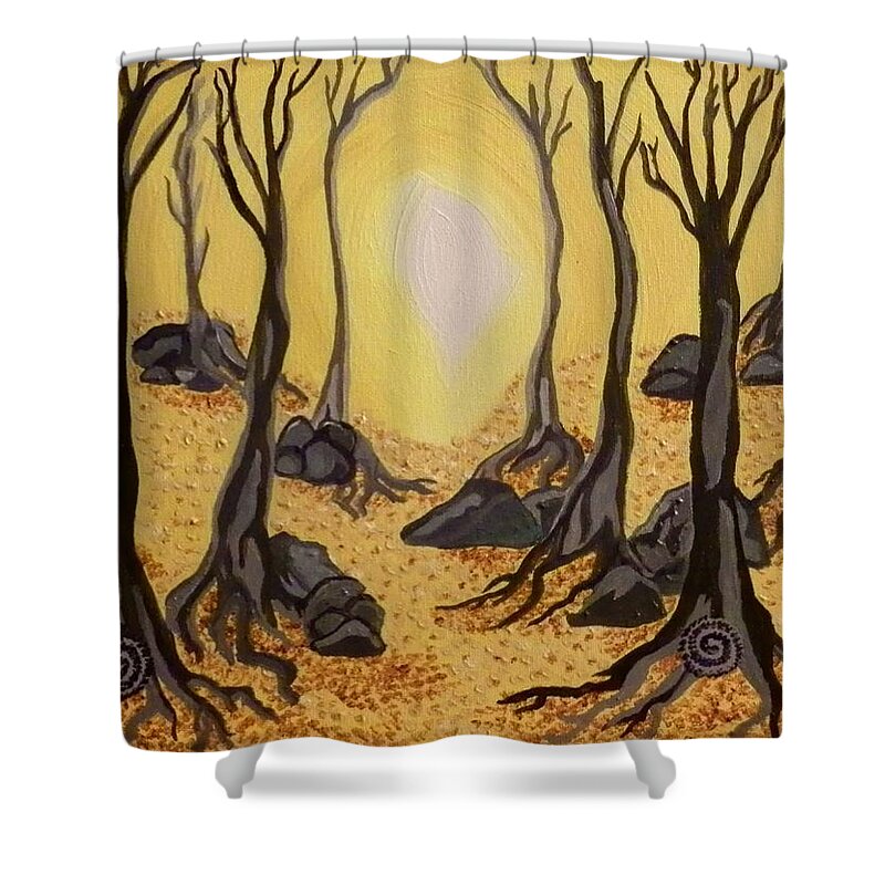 Forest Shower Curtain featuring the painting Into The Light by Carolyn Cable