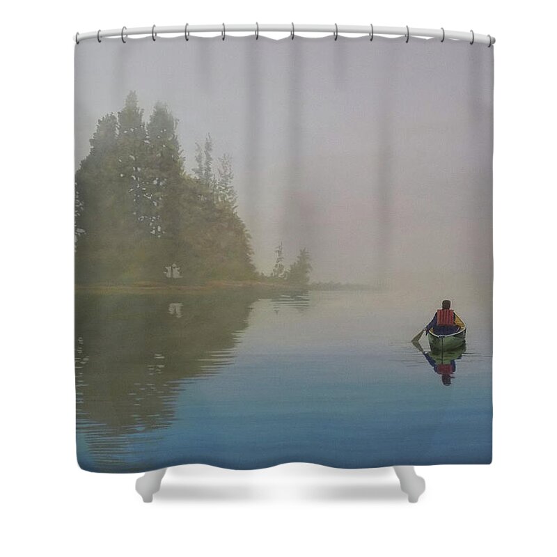Canoe Shower Curtain featuring the painting Into the Mistic by Kenneth M Kirsch