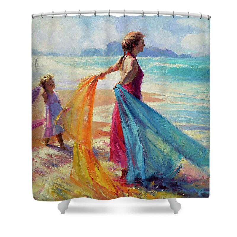 Coast Shower Curtain featuring the painting Into the Surf by Steve Henderson