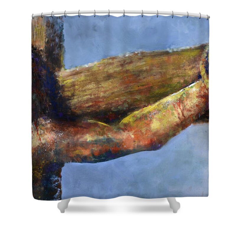 Jesus Shower Curtain featuring the painting Into Your Hands by Andrew King