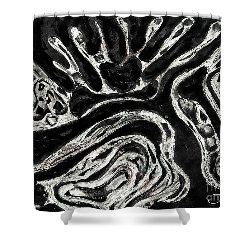 Abstract Shower Curtain featuring the painting Intoxicating opposites by Jolanta Anna Karolska