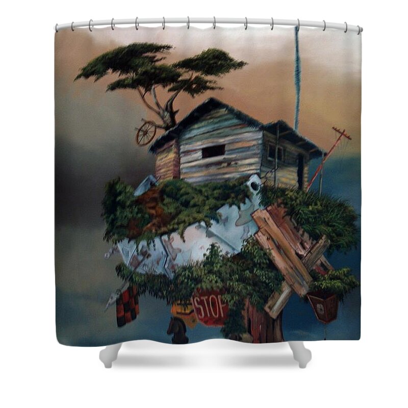 Floating Picture Shower Curtain featuring the painting Intranquilidad Flotante by Carlos Rodriguez