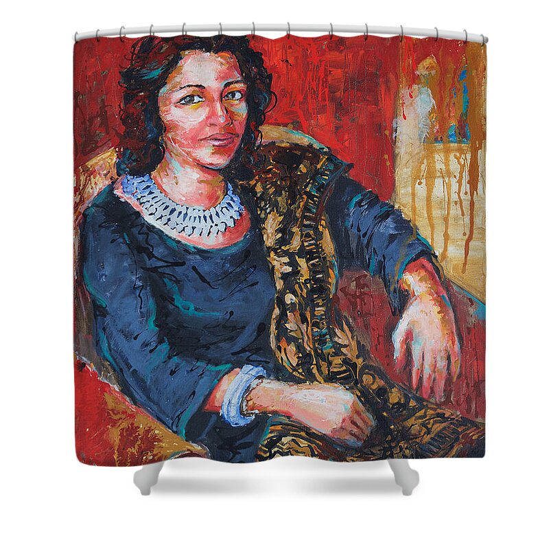 Original Painting Shower Curtain featuring the painting Intrigue by Jyotika Shroff