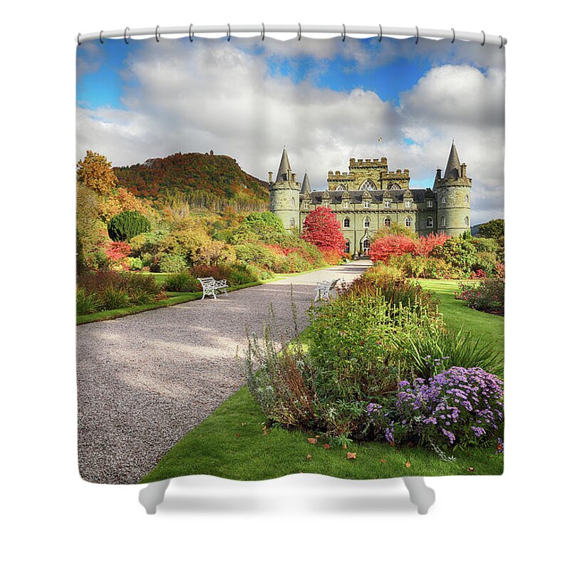 Inveraray Castle Shower Curtain featuring the photograph Inveraray Castle Garden in Autumn by Grant Glendinning