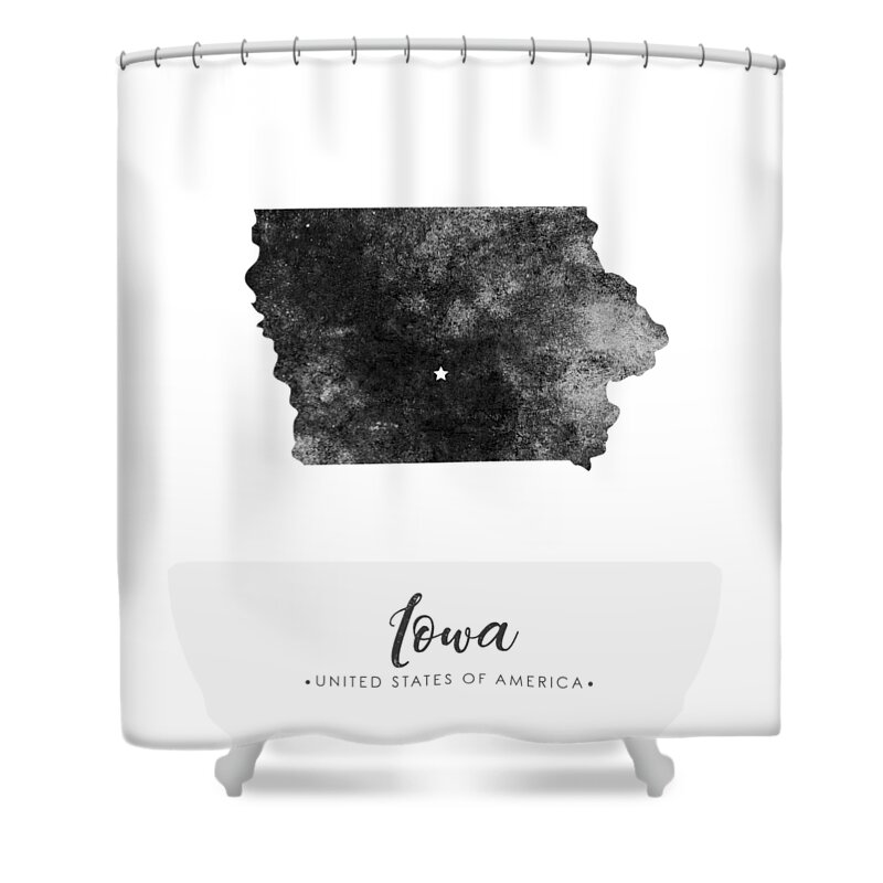 Iowa Shower Curtain featuring the mixed media Iowa State Map Art - Grunge Silhouette by Studio Grafiikka