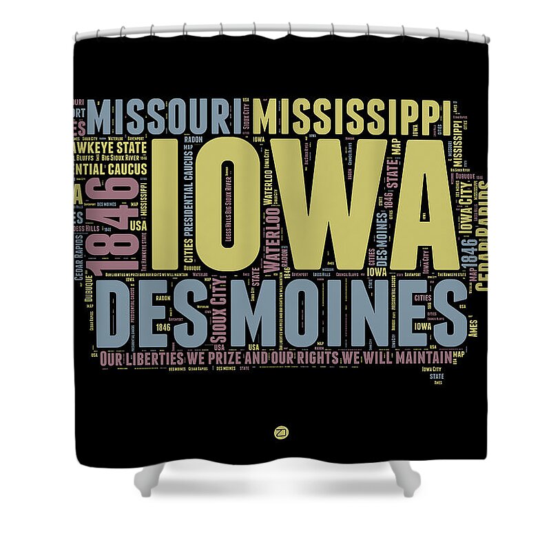 Iowa Shower Curtain featuring the digital art Iowa Word Cloud 1 by Naxart Studio