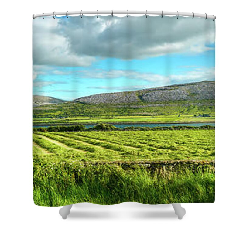 Ireland Shower Curtain featuring the photograph Ireland - Burren Panorama by Juergen Klust