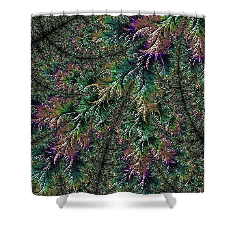 Iridescent Feathers Shower Curtain featuring the digital art Iridescent Feathers by Becky Herrera