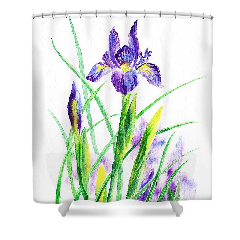 Iris Shower Curtain featuring the painting Iris Flowers Botanical by Irina Sztukowski