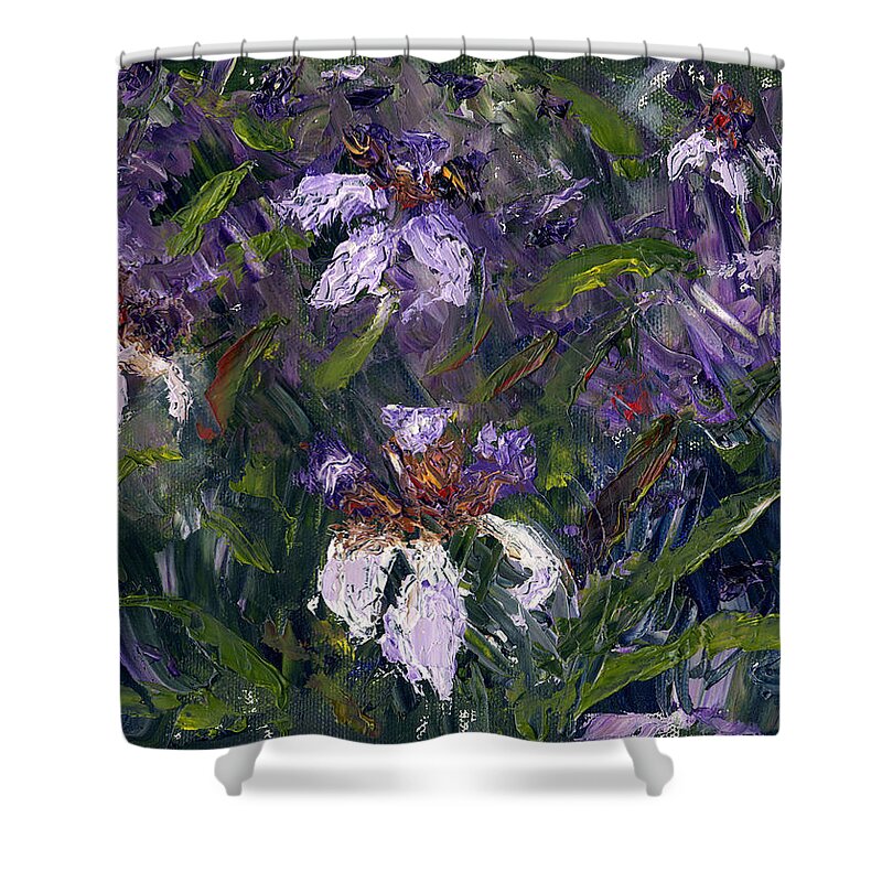 Abstract Florida Shower Curtain featuring the painting Iris Garden by Diane Martens