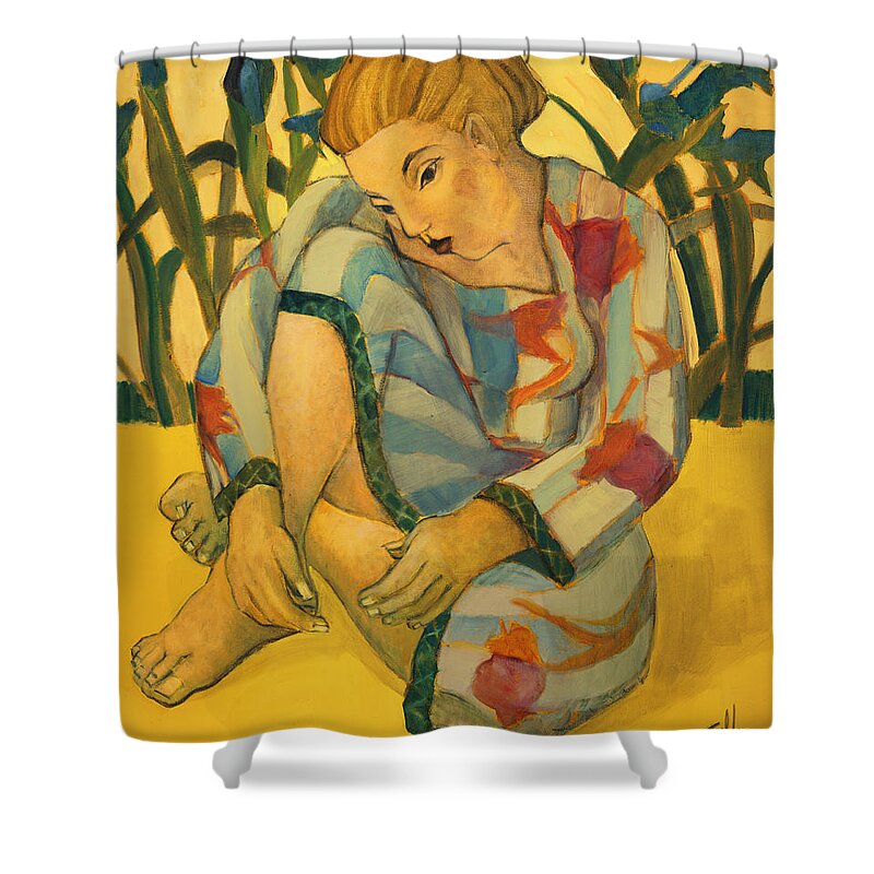 Figure Shower Curtain featuring the painting Iris by Thomas Tribby