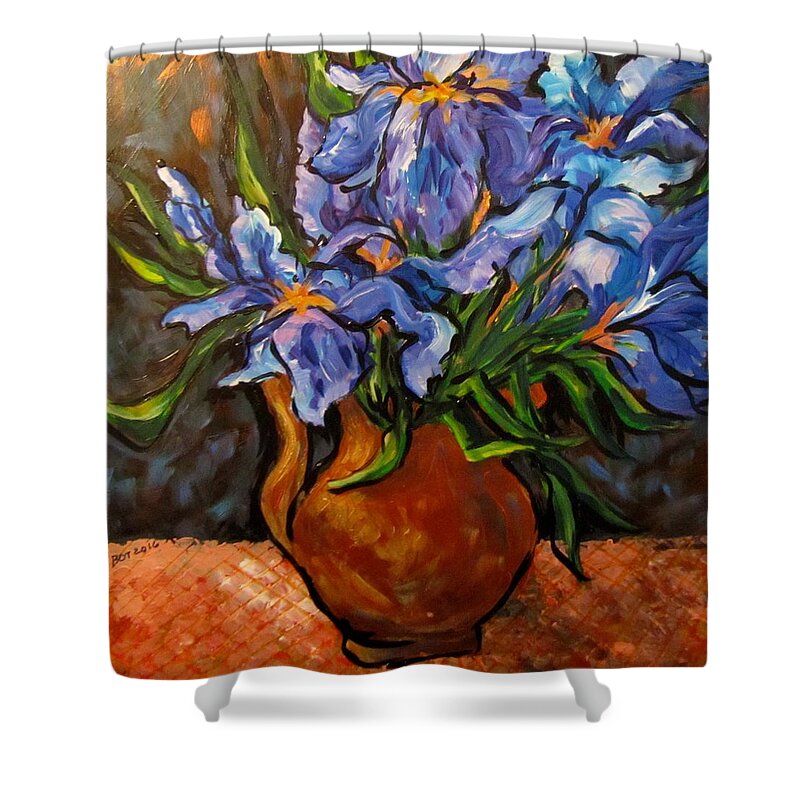 Irises Shower Curtain featuring the painting Irises by Barbara O'Toole