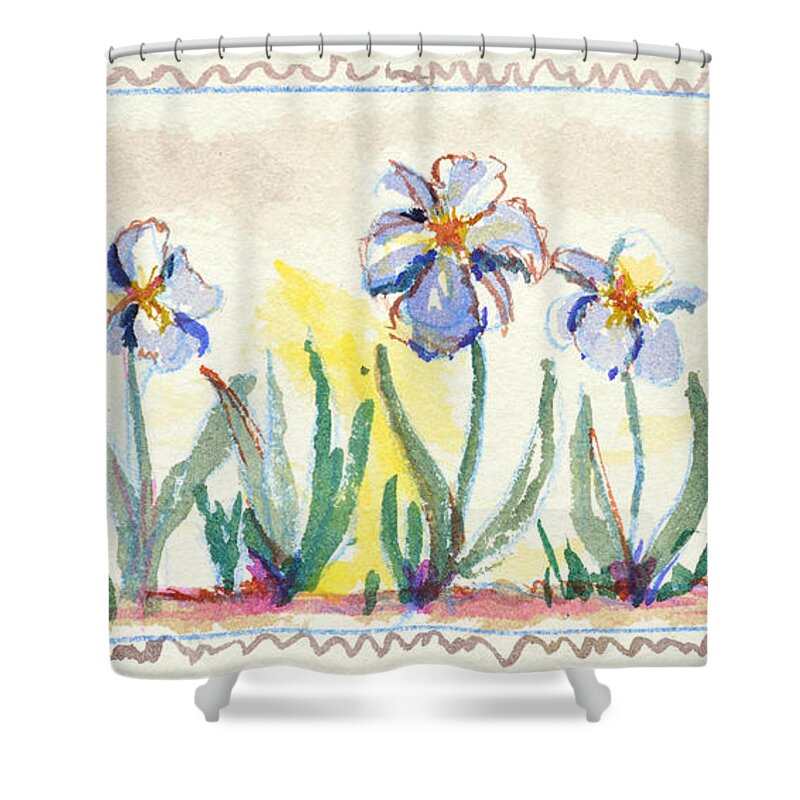 Landscape Shower Curtain featuring the painting Blue Iris by Carol Oufnac Mahan