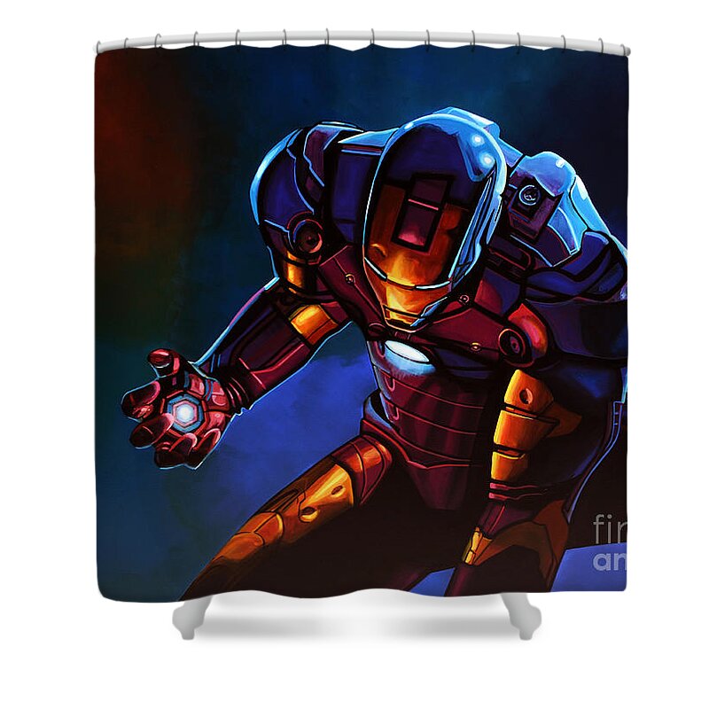 Iron Man Shower Curtain featuring the painting Iron Man by Paul Meijering