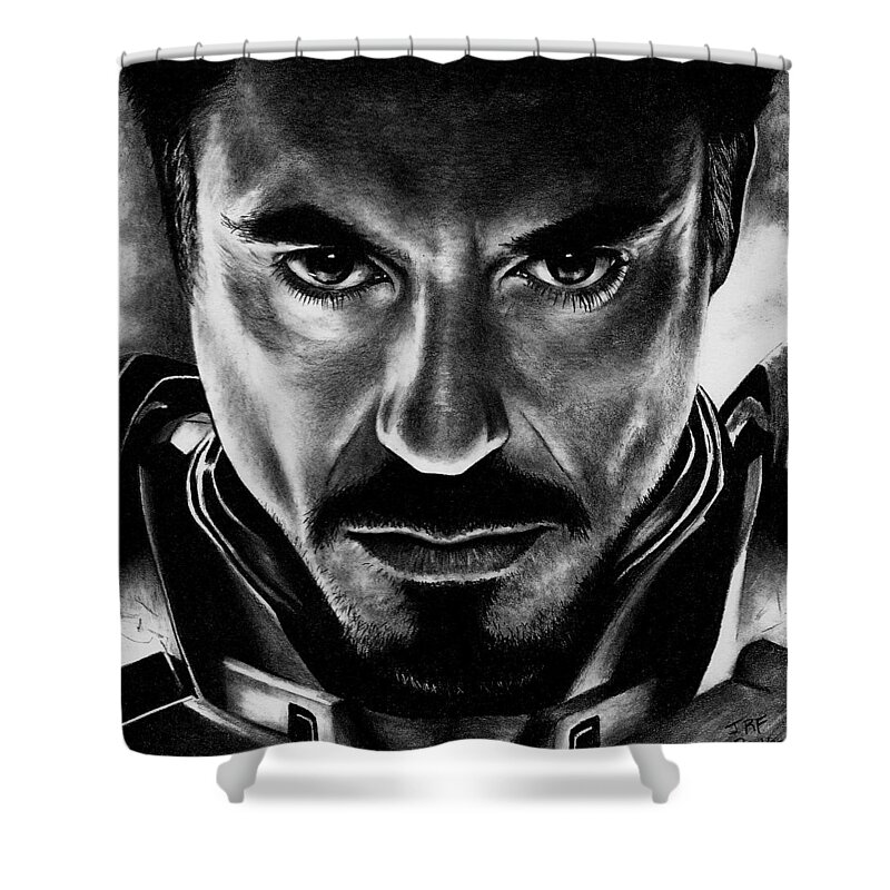 Iron Man Shower Curtain featuring the drawing Iron Man by Rick Fortson