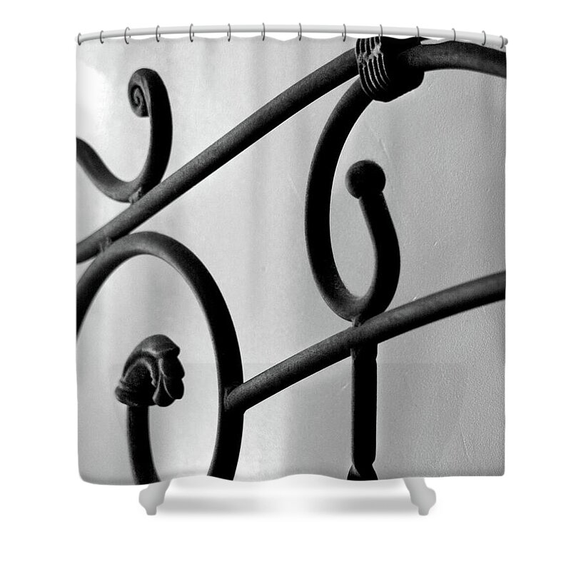 Black And White Shower Curtain featuring the digital art Iron Scroll by Dianne Morgado
