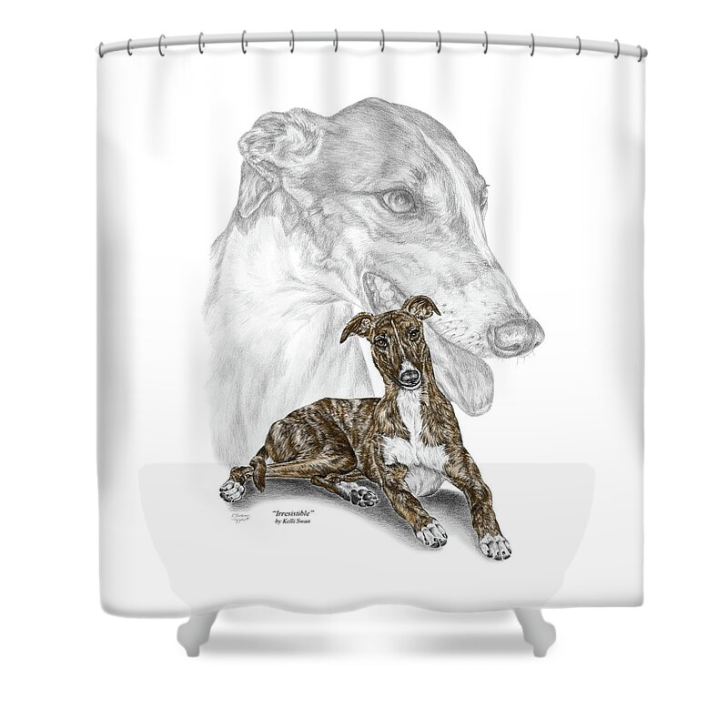 Greyhound Shower Curtain featuring the drawing Irresistible - Greyhound Dog Print color tinted by Kelli Swan