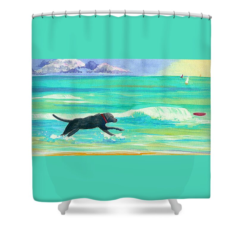 Dog Shower Curtain featuring the painting Islamorada Dog by Anne Marie Brown