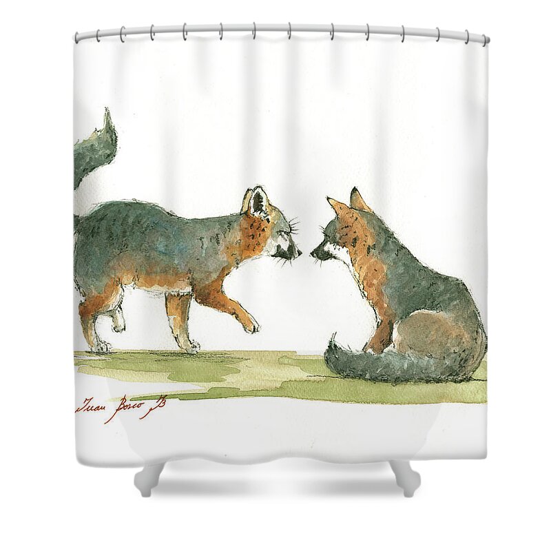 Island Fox Shower Curtain featuring the painting Island foxes by Juan Bosco