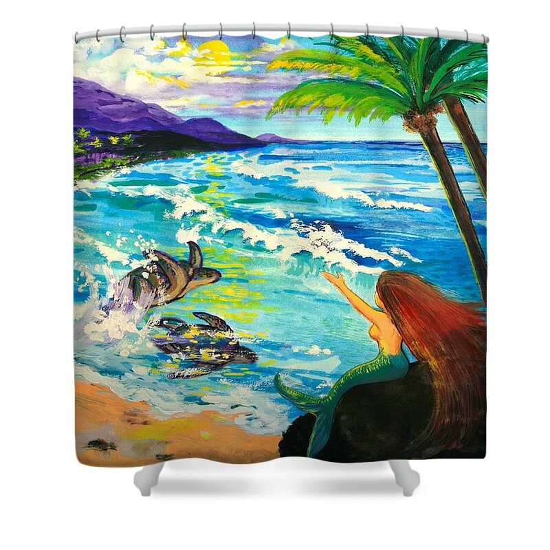 Maui Shower Curtain featuring the painting Island Sisters by Karon Melillo DeVega