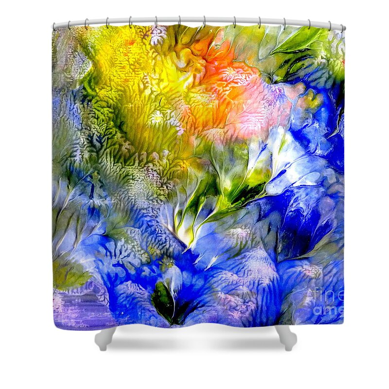 Abstract Shower Curtain featuring the painting Island Spring by Fred Wilson