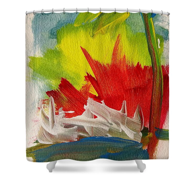 Tempera Shower Curtain featuring the painting Island Sunset by Fred Wilson