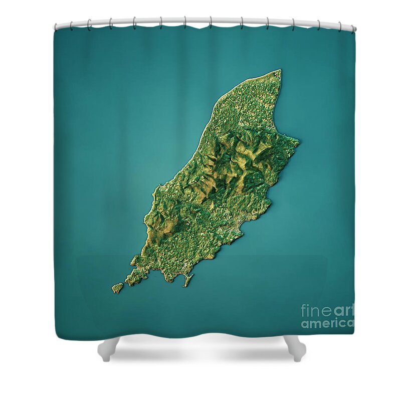 Isle Of Man Shower Curtain featuring the digital art Isle Of Man Topographic Map Natural Color Top View by Frank Ramspott