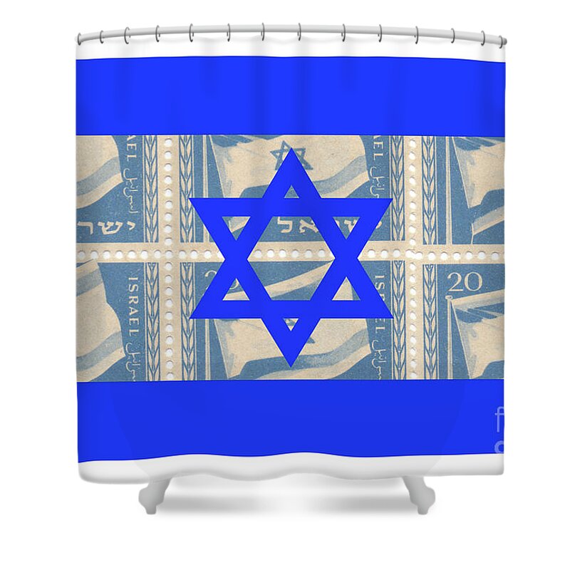 Israel Shower Curtain featuring the photograph Israeli Stamps and flag 2 by Humorous Quotes