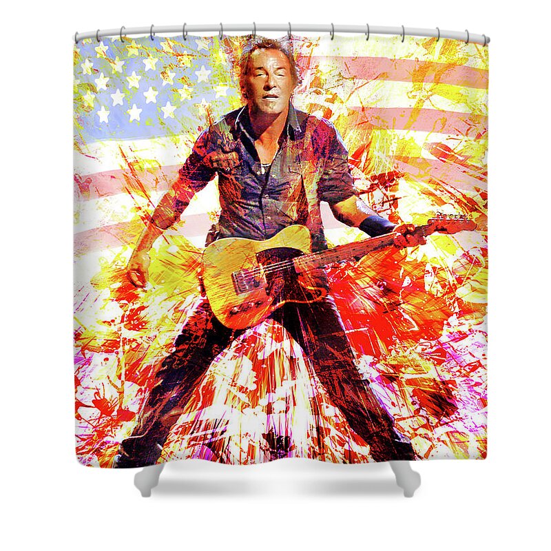 Bruce Springsteen Shower Curtain featuring the digital art It ain't no sin to be glad you're alive by Mal Bray