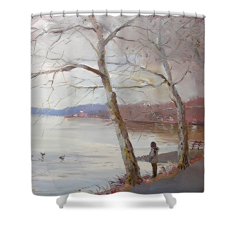 Hudson River Shower Curtain featuring the painting It Looks like Rain by Ylli Haruni