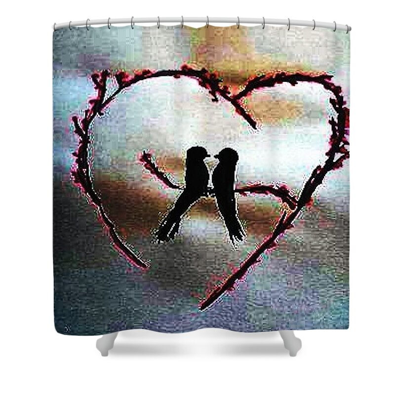 Love Birds Shower Curtain featuring the painting It Takes Two by Margaret Welsh Willowsilk