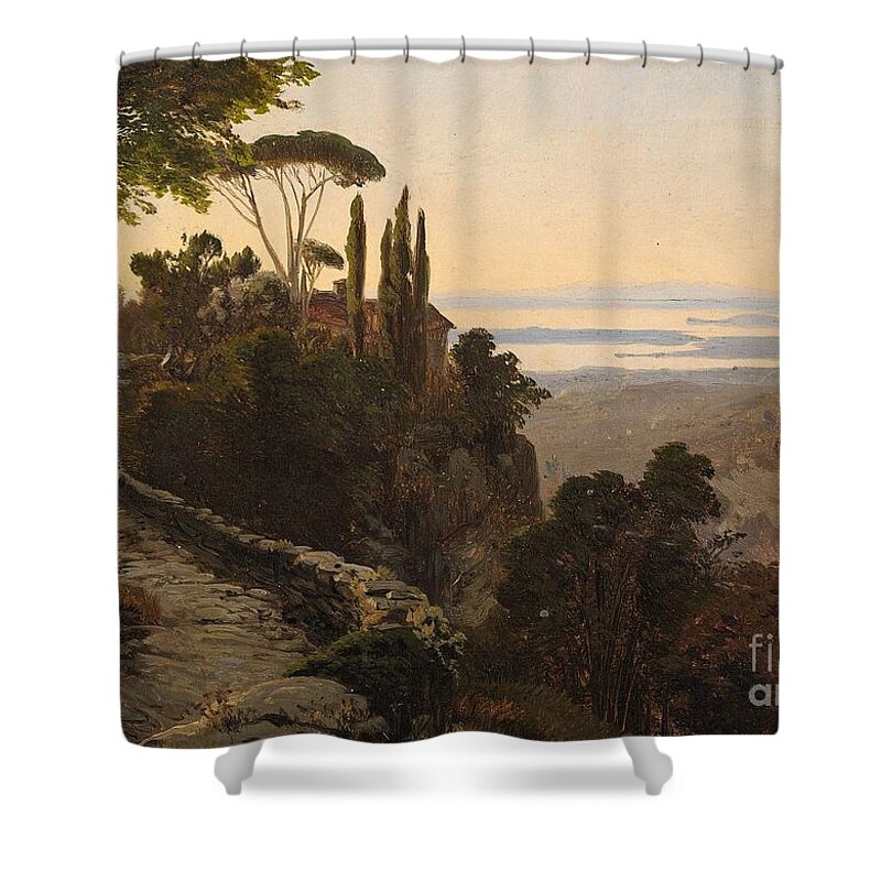 Oswald Achenbach Shower Curtain featuring the painting Italian Landscape by MotionAge Designs