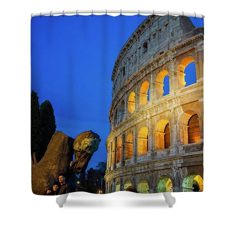 Italy Shower Curtain featuring the photograph Italy Rome Colosseum Night View by Street Fashion News