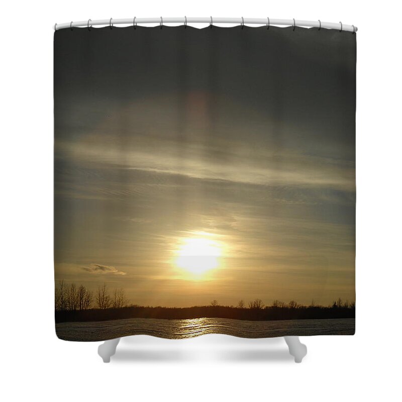 Sunset Shower Curtain featuring the photograph It's 5 O'Clock in Jacobson MN by Kent Lorentzen