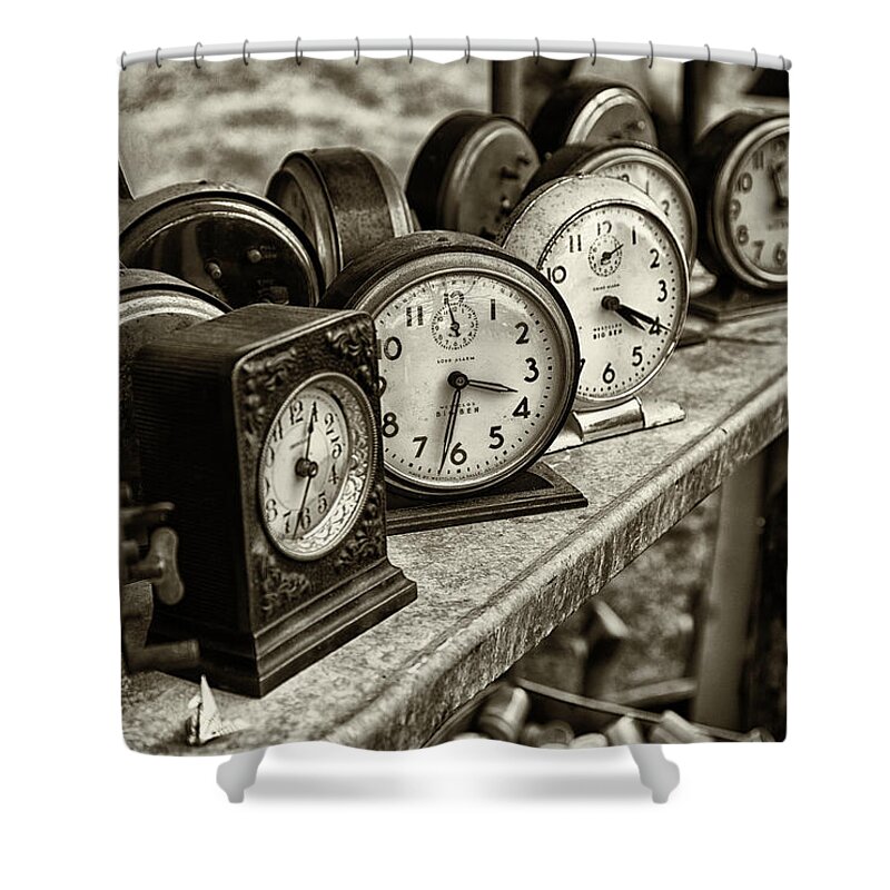 Clocks Shower Curtain featuring the photograph It's about time by John Hoey