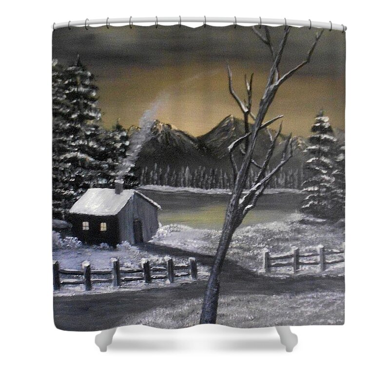 Landscape Shower Curtain featuring the painting It's Cold Outside by Sheri Keith