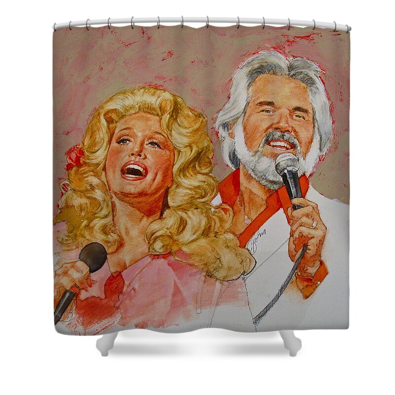 Acrylic Painting Shower Curtain featuring the painting Its Country - 8 Dolly Parton Kenny Rogers by Cliff Spohn