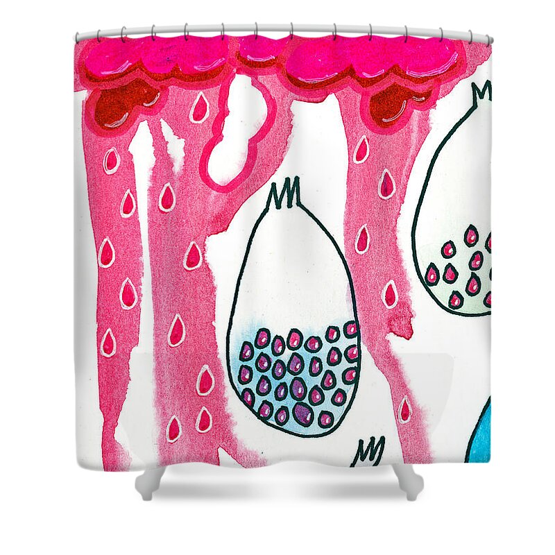 Pink Shower Curtain featuring the mixed media It's Raining Poms by Tonya Doughty