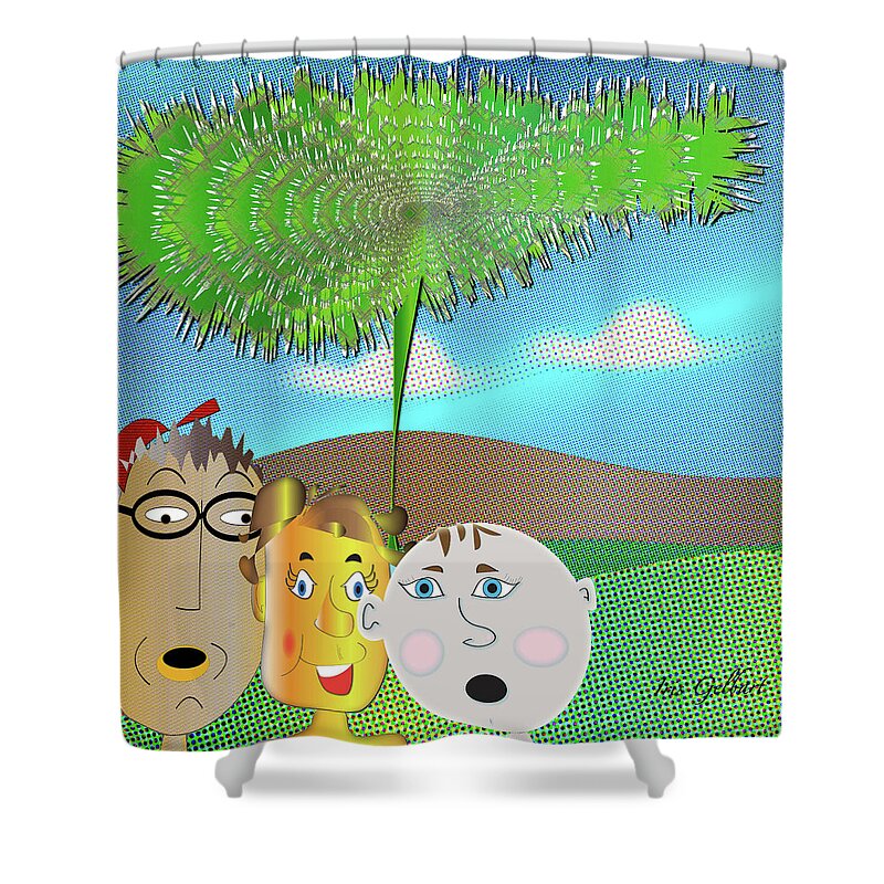 Comic Shower Curtain featuring the digital art It's sure a great day, by Iris Gelbart