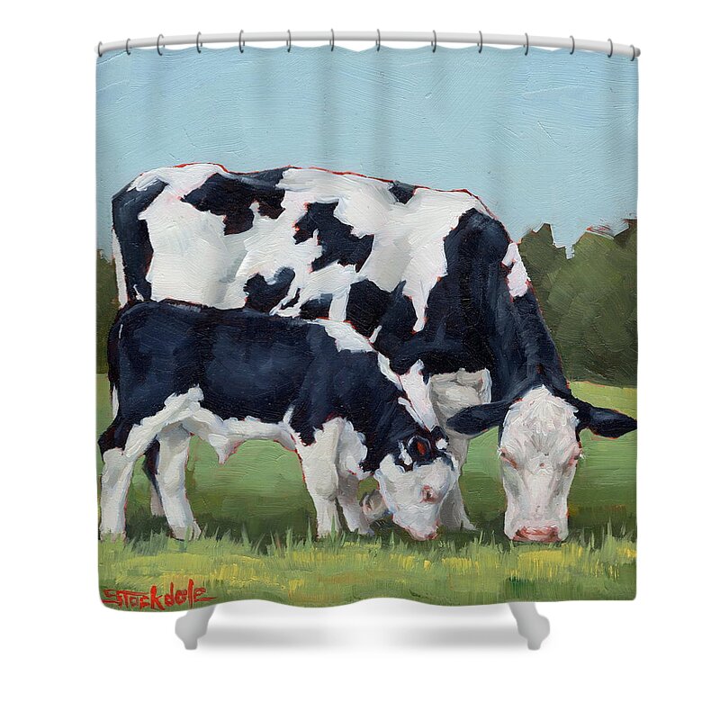 Miniatures Shower Curtain featuring the painting Ivory And Calf Mini Painting by Margaret Stockdale