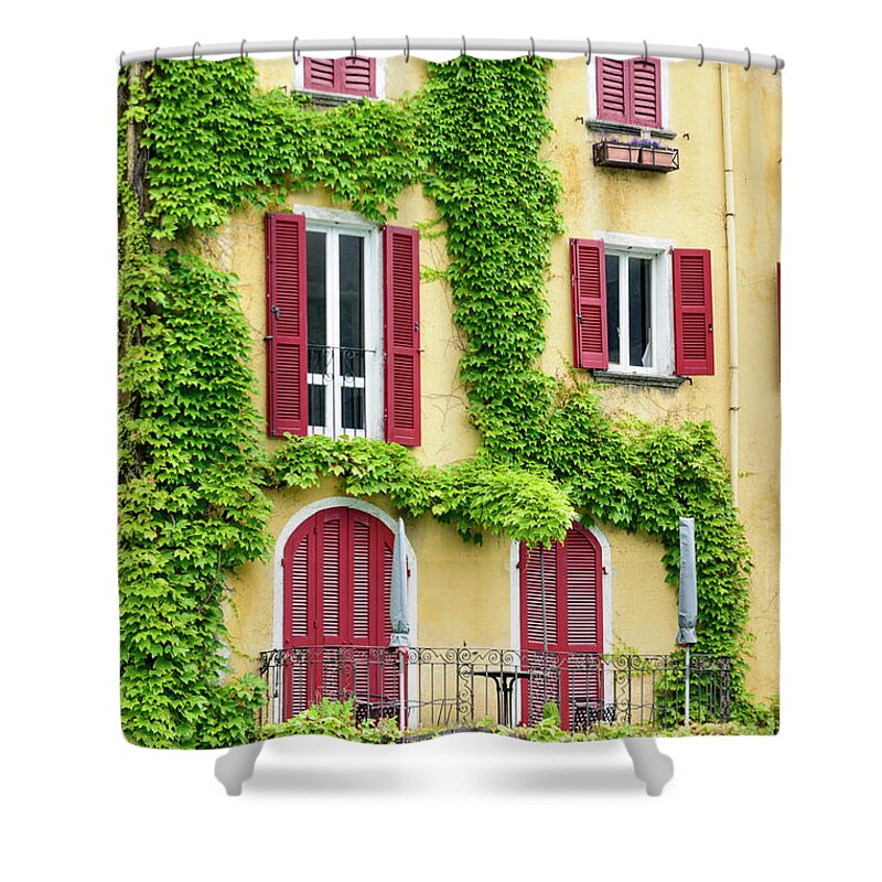 Architecture Shower Curtain featuring the photograph Ivy on Yellow Wall by Oscar Gutierrez