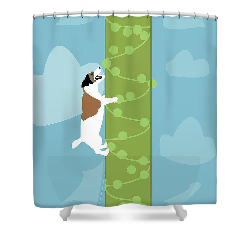 Jack Russell Shower Curtain featuring the digital art Jack and the Bean Stalk by Caroline Elgin