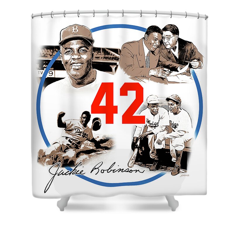Jackie Robinson Shower Curtain featuring the digital art Jackie 42 by Greg Joens