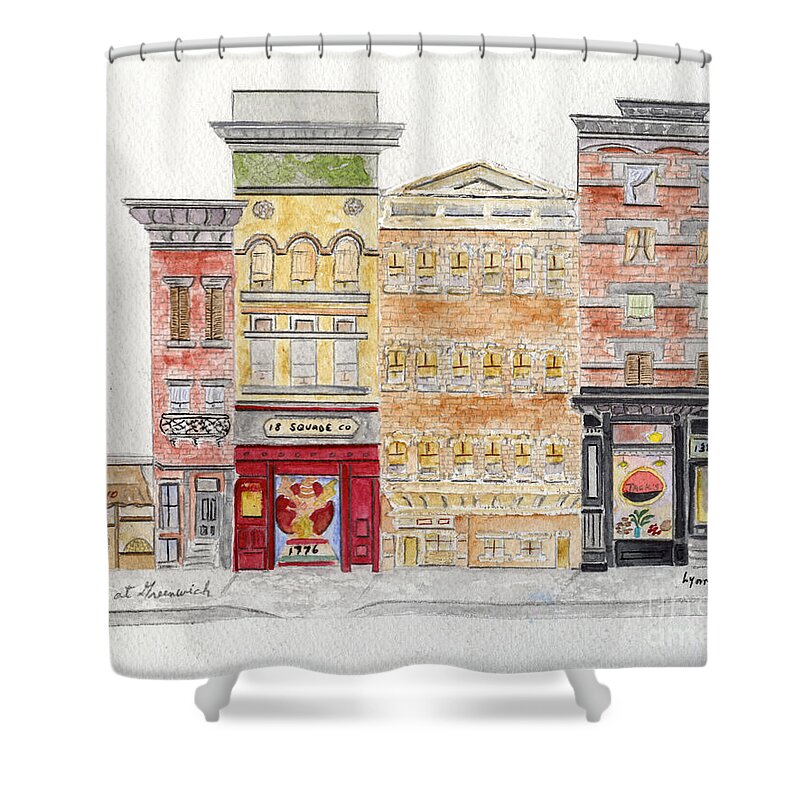 Jack's Stir Brew Coffee Shower Curtain featuring the painting Jack's Coffee on West 10th Street in Greenwich Village by Afinelyne