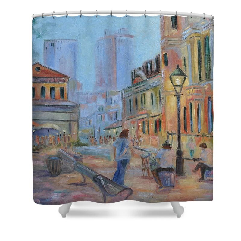 New Orleans Shower Curtain featuring the painting Jackson Square Musicians by Ginger Concepcion