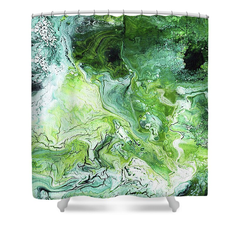 Green Shower Curtain featuring the mixed media Jade- Abstract Art by Linda Woods by Linda Woods