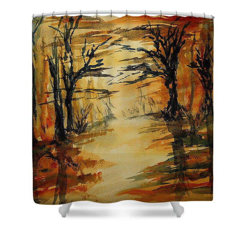 Watercolor Shower Curtain featuring the painting Jagged Little Trees by Carol Crisafi