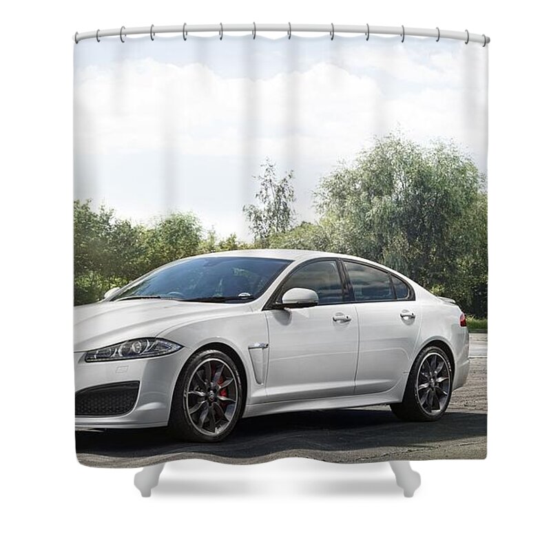 Jaguar Xfr Shower Curtain featuring the photograph Jaguar XFR by Jackie Russo