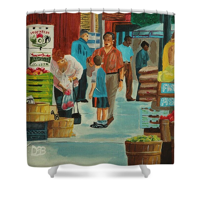 Cityscape Shower Curtain featuring the painting Jame St Fish Market by David Bigelow